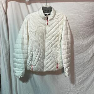Tek Gear 2xl white puffer jacket side zip pocket chevron stitch poly filled euc